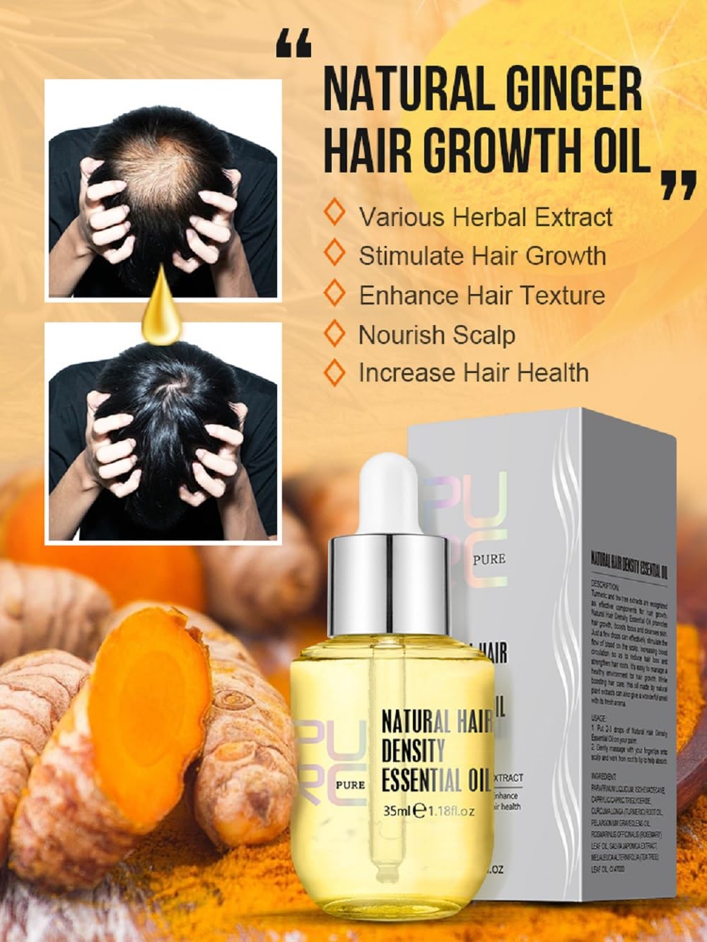 Ginger Hair Growth Oil - Natural Hair Strengthening Treatment 35ml